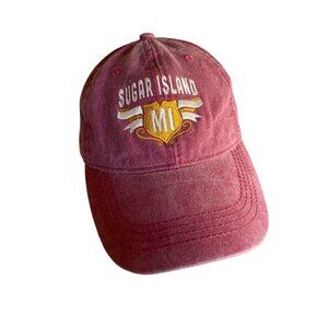 Sugar Island MI Embroidered Red Adjustable Baseball Cap By Ace
